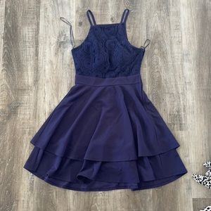 Navy blue dress with lace top, never worn